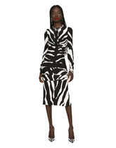 Zebra-print cady midi dress with draping - | Dolce & Gabbana