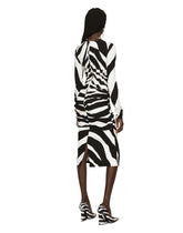 Zebra-print cady midi dress with draping - | Dolce & Gabbana
