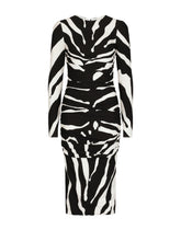 Zebra-print cady midi dress with draping - | Dolce & Gabbana