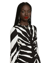 Zebra-print cady midi dress with draping - | Dolce & Gabbana