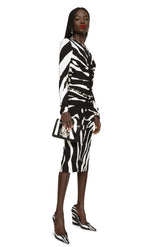Zebra-print cady midi dress with draping - | Dolce & Gabbana