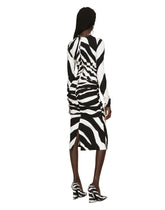 Zebra-print cady midi dress with draping - | Dolce & Gabbana