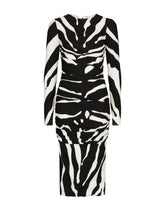 Zebra-print cady midi dress with draping - | Dolce & Gabbana