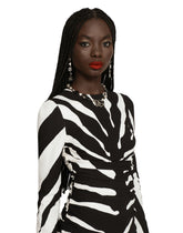 Zebra-print cady midi dress with draping - | Dolce & Gabbana