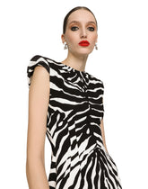 Short fit-and-flare cady dress with zebra print - | Dolce & Gabbana