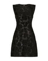 Short marquisette dress with patent floral embellishment - | Dolce & Gabbana