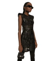 Short marquisette dress with patent floral embellishment - | Dolce & Gabbana