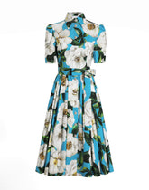 Short cotton corset dress with bouquet print - | Dolce & Gabbana