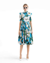 Short cotton corset dress with bouquet print - | Dolce & Gabbana