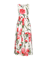 Carnation-print calf-length dress - | Dolce & Gabbana