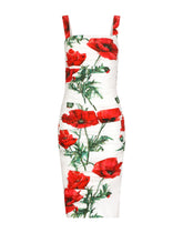Draped poppy-print poplin dress - | Dolce & Gabbana