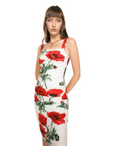 Draped poppy-print poplin dress - | Dolce & Gabbana