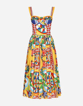 Calf-length bustier dress in Carretto-print poplin - | Dolce & Gabbana