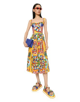 Calf-length bustier dress in Carretto-print poplin - | Dolce & Gabbana