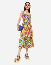 Calf-length bustier dress in Carretto-print poplin - | Dolce & Gabbana