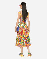 Calf-length bustier dress in Carretto-print poplin - | Dolce & Gabbana