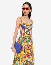 Calf-length bustier dress in Carretto-print poplin - | Dolce & Gabbana
