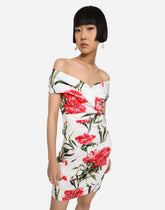 Draped carnation-print poplin dress - | Dolce & Gabbana