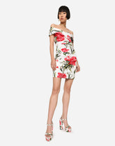 Draped carnation-print poplin dress - | Dolce & Gabbana