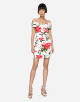 Draped carnation-print poplin dress - | Dolce & Gabbana