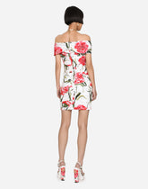 Draped carnation-print poplin dress - | Dolce & Gabbana