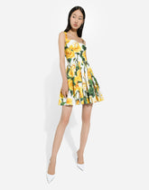 Short cotton corset dress with yellow rose print - | Dolce & Gabbana