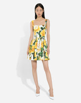 Short cotton corset dress with yellow rose print - | Dolce & Gabbana