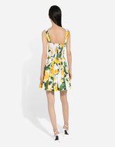 Short cotton corset dress with yellow rose print - | Dolce & Gabbana