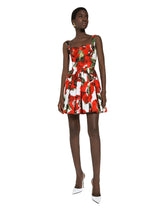Cotton corset dress with anemone print - | Dolce & Gabbana