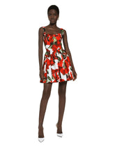 Cotton corset dress with anemone print - | Dolce & Gabbana