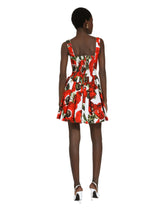 Cotton corset dress with anemone print - | Dolce & Gabbana