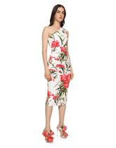Carnation-print poplin one-shoulder dress - | Dolce & Gabbana