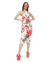 Carnation-print poplin one-shoulder dress - | Dolce & Gabbana