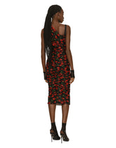 One-shoulder tulle midi dress with cherry print and draping - | Dolce & Gabbana