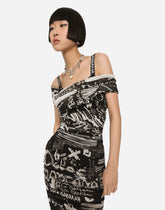 Marquisette calf-length dress with graffiti print - | Dolce & Gabbana