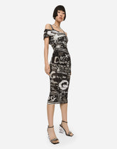 Marquisette calf-length dress with graffiti print - | Dolce & Gabbana