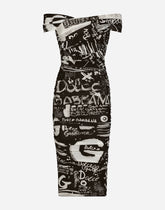 Marquisette calf-length dress with graffiti print - | Dolce & Gabbana