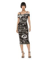 Marquisette calf-length dress with graffiti print - | Dolce & Gabbana
