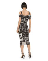 Marquisette calf-length dress with graffiti print - | Dolce & Gabbana