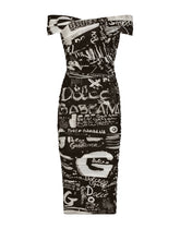Marquisette calf-length dress with graffiti print - | Dolce & Gabbana