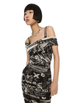Marquisette calf-length dress with graffiti print - | Dolce & Gabbana
