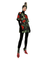 Short brocade dress with red rose print - | Dolce & Gabbana