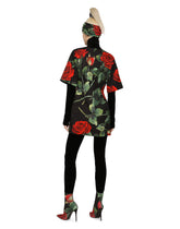Short brocade dress with red rose print - | Dolce & Gabbana