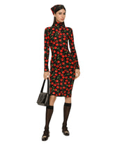 Long-sleeved jersey midi dress with cherry print - | Dolce & Gabbana