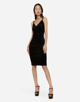 Velvet midi dress with draping - | Dolce & Gabbana