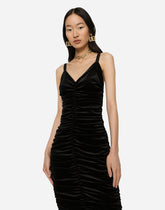 Velvet midi dress with draping - | Dolce & Gabbana