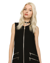 Short wool crepe A-line dress with zipper - | Dolce & Gabbana