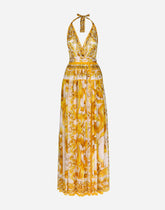 Long sleeveless silk chiffon dress with majolica print - | Dolce & Gabbana