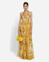 Long sleeveless silk chiffon dress with majolica print - | Dolce & Gabbana