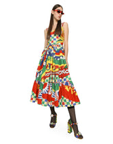 Calf-length bustier dress in Carretto-print poplin - | Dolce & Gabbana
